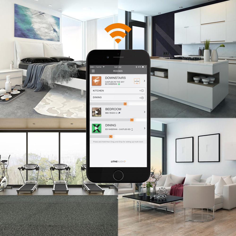 LitheAudio - IP44 WIFI + BLUETOOTH Takhøyttaler til BAD / UTE UNDER TAK - 1 stk - Master - Hvit - bilde 4