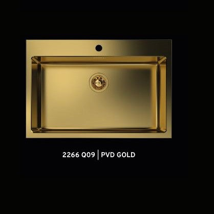 "Quooker-testet" kjøkkenvask med 25MM KANT med diamantmønster til 80cm skap - 770X520x195mm - GULL PVD
