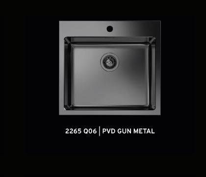 "Quooker-testet" kjøkkenvask med 25MM KANT med diamantmønster til 60cm skap - 560X520X195mm - GUN METAL PVD