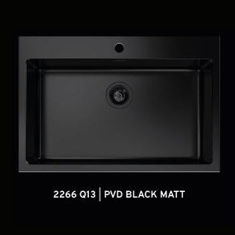 "Quooker-testet" kjøkkenvask med 25MM KANT med diamantmønster til 80cm skap - 770X520x195mm - Matt sort PVD