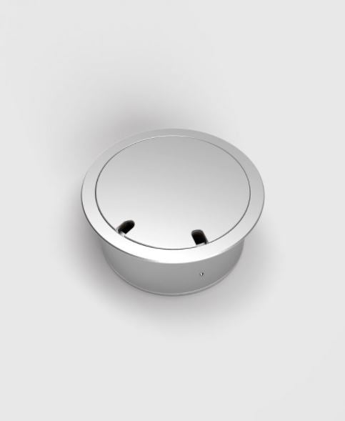 2HOME.NO® - RUND GULVBOKS FOR NEDFELLING I GULV - LOKK ER VENDBART - 1 Stikkontakt + 2 CAT6 RJ45 - BODEN