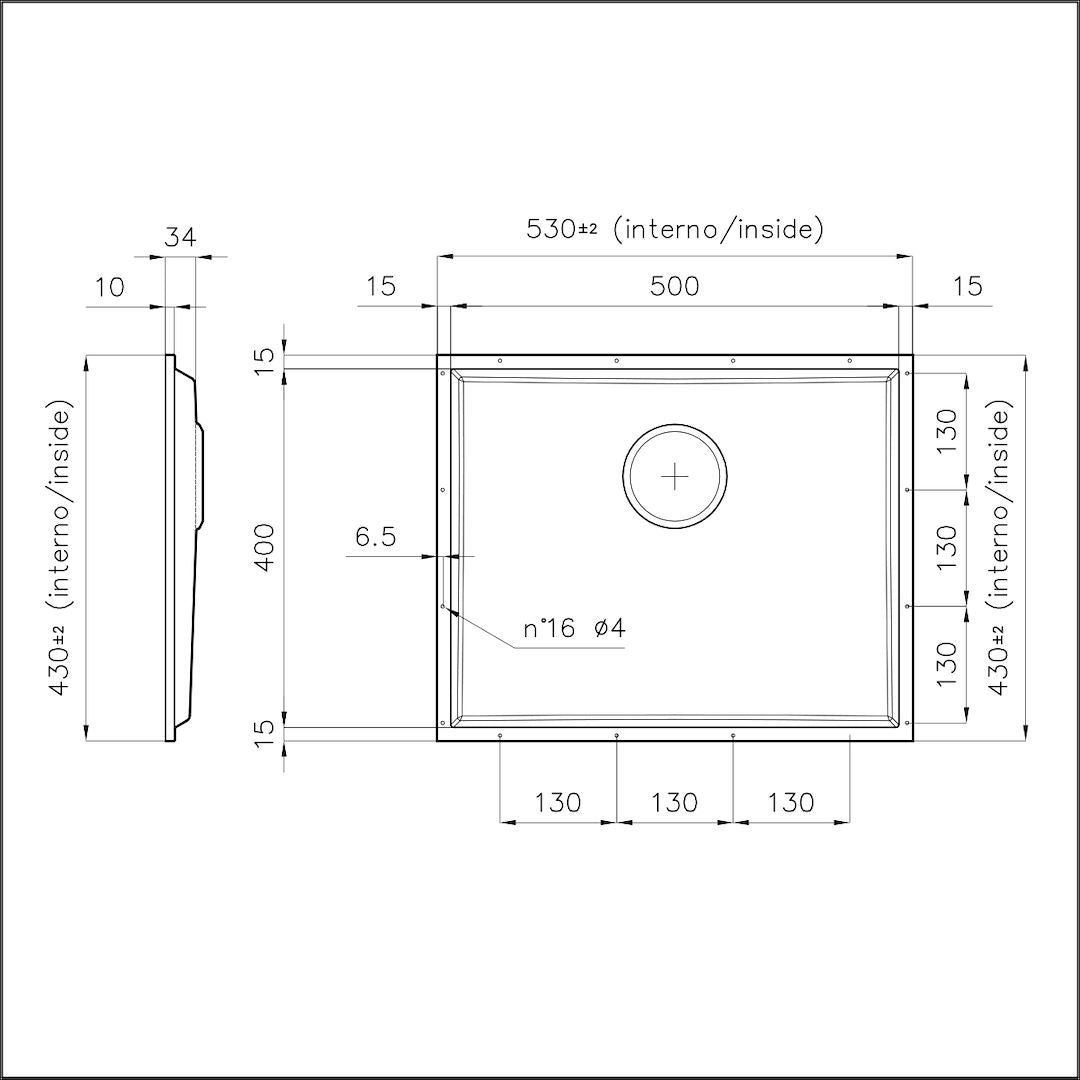 Kjøkkenvask bunn til Stein, Dekton eller Corian - 546x446X20mm - Phantom Base - GULL - bilde 4