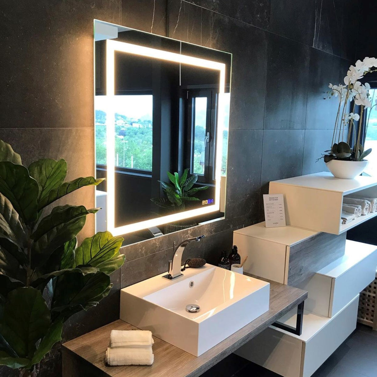 SPEIL® MED LYS, BLUETOOTH HØYTTALER system & ANTIDUGG - 900mm x 900mm - bilde 3