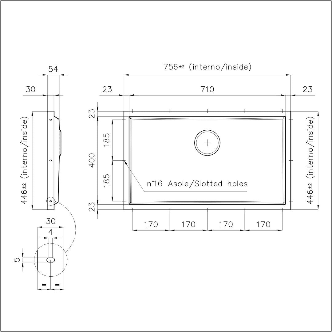 Kjøkkenvask bunn til Stein, Dekton eller Corian - 710x400x20mm - Phantom Base - KOBBER - bilde 4