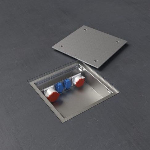 6522A | FIRKANTET GULVBOKS | 2 STIKK + 1x CEE 5/16A 400V, 1x CEE 5/32A 400V | IP65 - Utendørs - STEEL