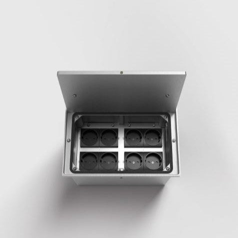 8308A | IP65 GULVBOKS | 7 STIKK + 2 rj45 cat6a | Inkludert støpemodul isopor - Børstet rustfri Aluminium - bilde 2