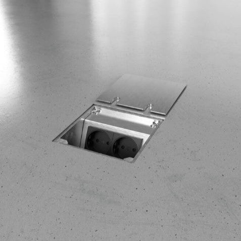BS - 8802E - FIRKANTET GULVBOKS - 2 Stikkontakter - Stainless steel lokk