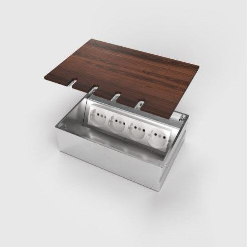 2HOME.NO® - 8804B - FIRKANTET - 4 Modul - LOKK ER HELT FLUSH - PARKETT LIMES PÅ LOKK - HELT FLUSH - 4 Stikkontakter / 3 stikk + 2 CAT6 RJ45 - bilde 3