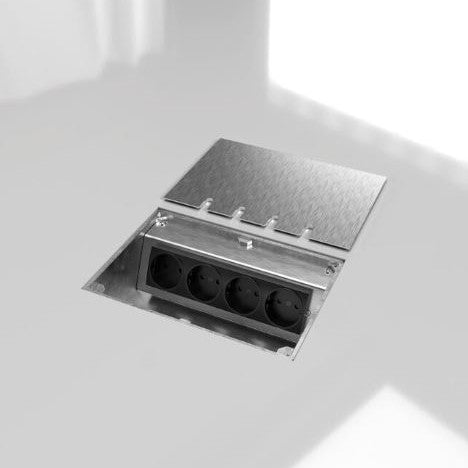 BS - 8804E - FIRKANTET GULVBOKS - 3 Stikkontakter + 2 RJ45 CATA - Stainless steel lokk