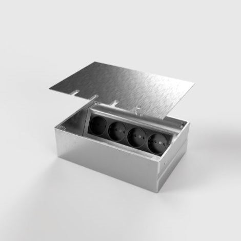 BS - 8804E - FIRKANTET GULVBOKS - 3 Stikkontakter + 2 RJ45 CATA - Stainless steel lokk - bilde 4