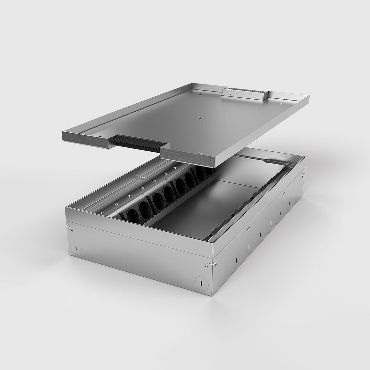 BS® - GULVBOKS - 8920B - 20 Stikkontakter eller Tilpass innmat - Legg gulv i lokk 15mm - Stainless steel - bilde 3