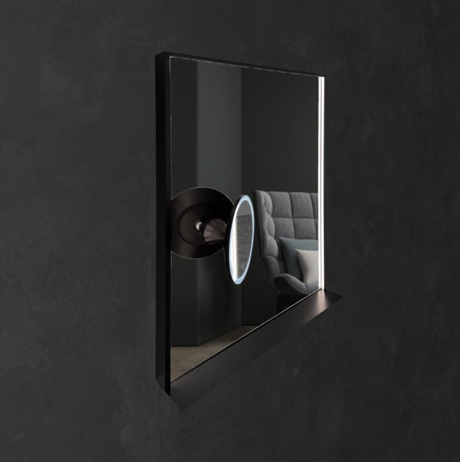 SOLO SMINKESPEIL med 3 x zoom og sugekopp- Oppladbar - Ø210mm - SORT ALU - 2HOME.NO®