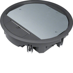 HAGER - VR10 - Rund gulvboks for nedfelling i gulv - 5mm utsparring i lokk - 10 Uttak - Sort halogenfri Polyamid - IP30 - HAGER