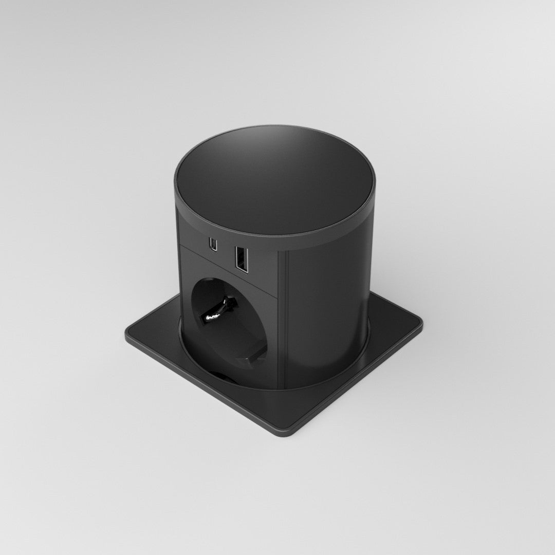 VersaLIFT® | 2 stikk + 2 USB (A+C - 18W) | Matt sort - bilde 3