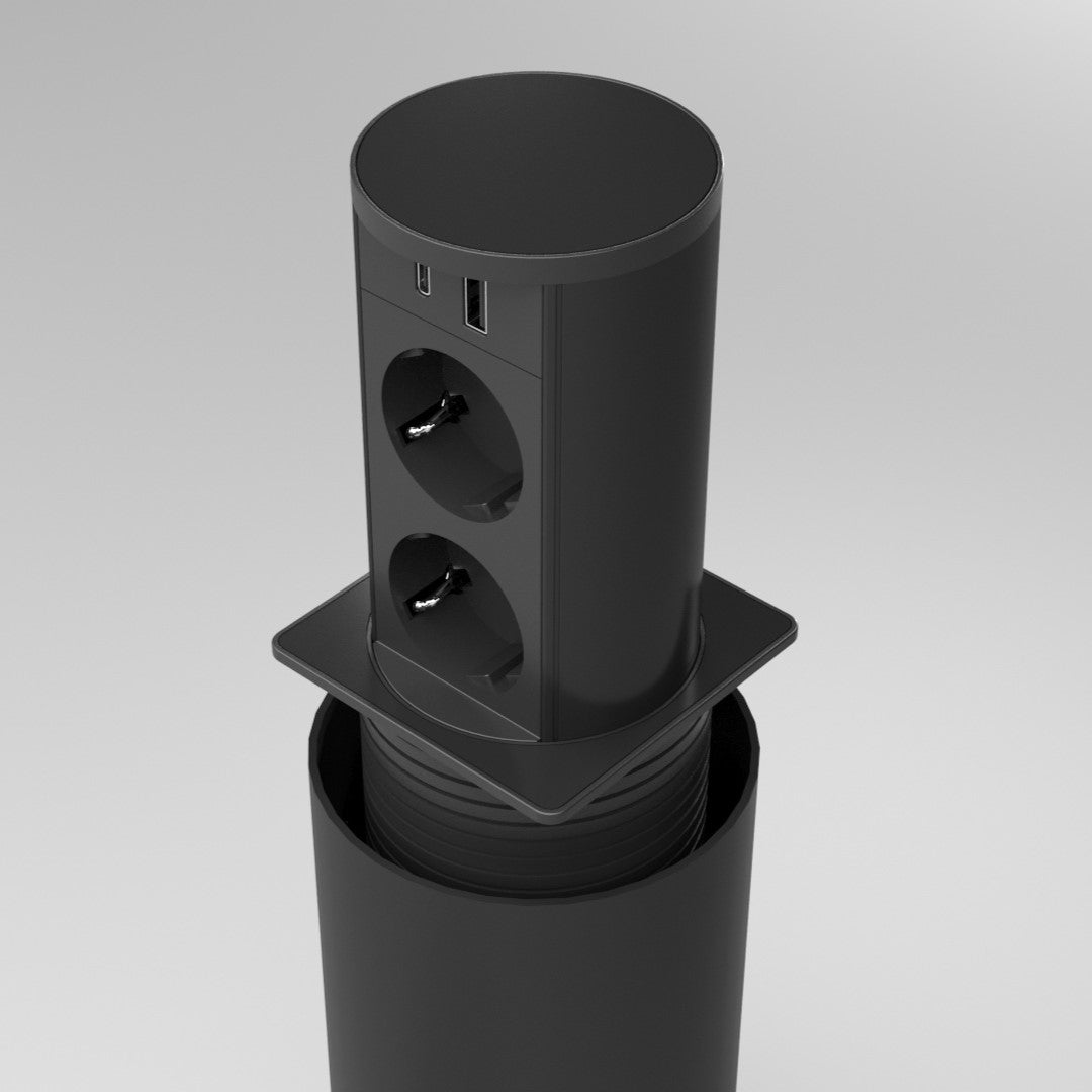VersaLIFT® | 2 stikk + 2 USB (A+C - 18W) | Matt sort - bilde 4