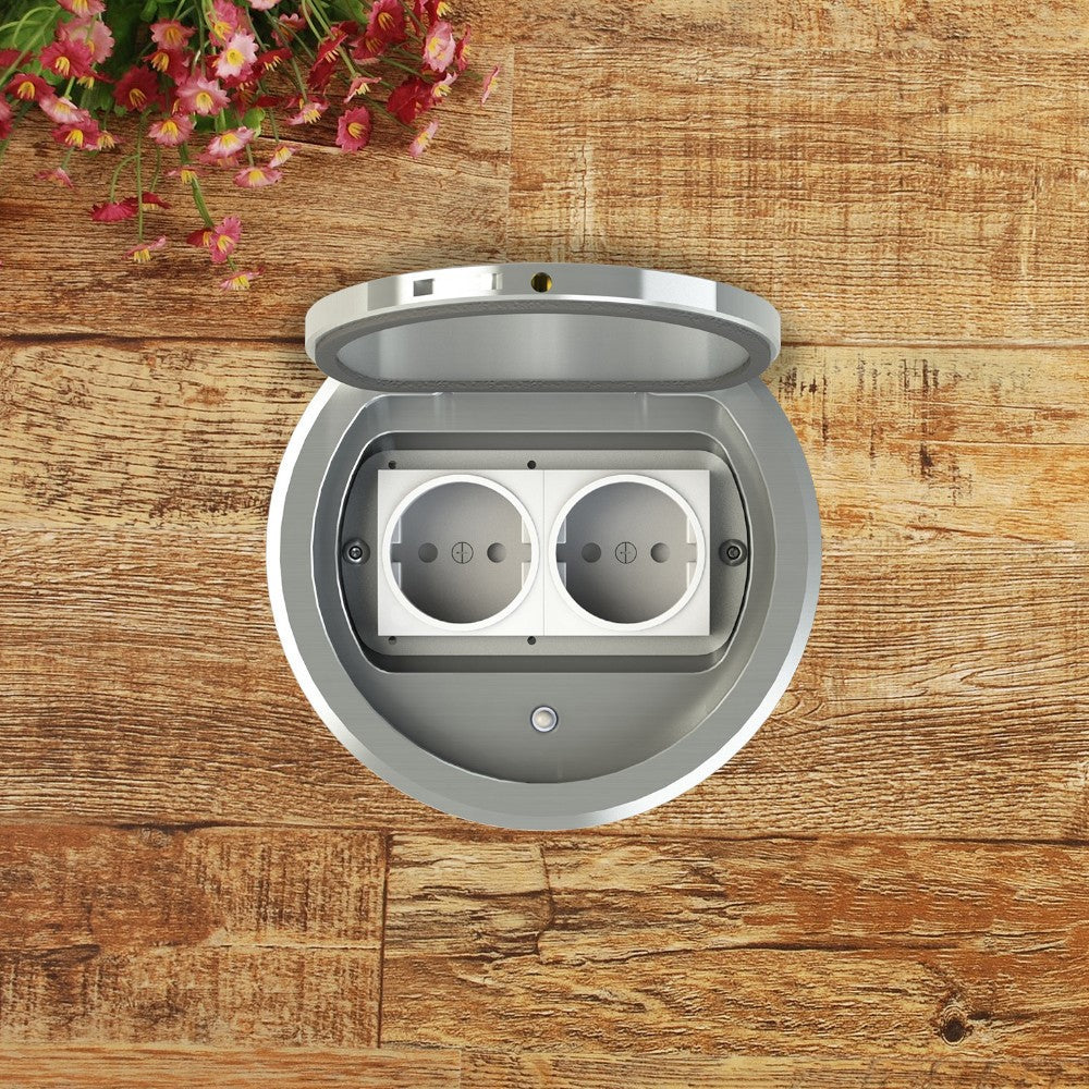 8602A | RUND IP65 GULVBOKS | 2 STIKK | Inkludert støpemodul isopor - Børstet rustfri Aluminium - bilde 3