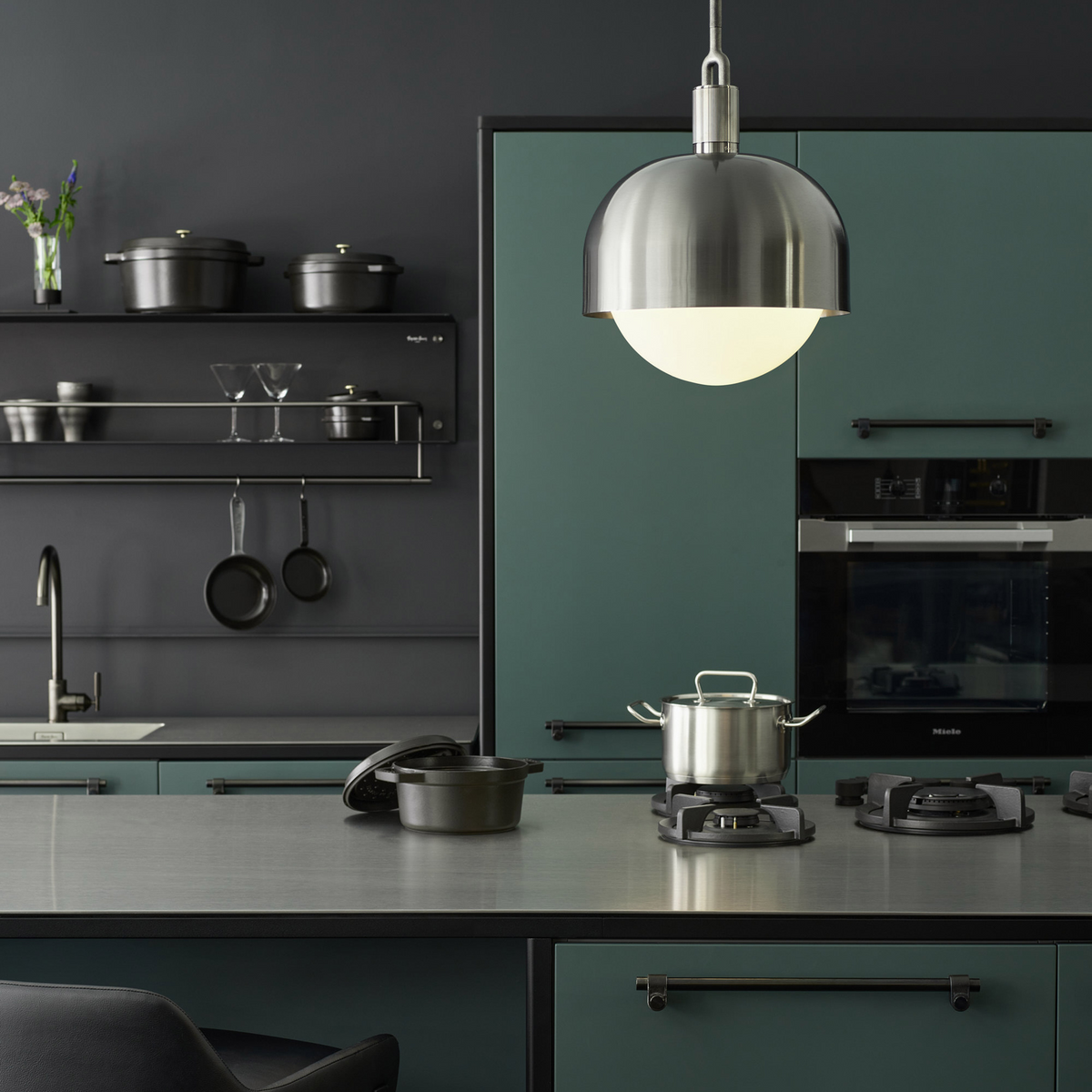 FORKED PENDANT / SHADE / GLOBE / OPAL - Large - Steel - bilde 3