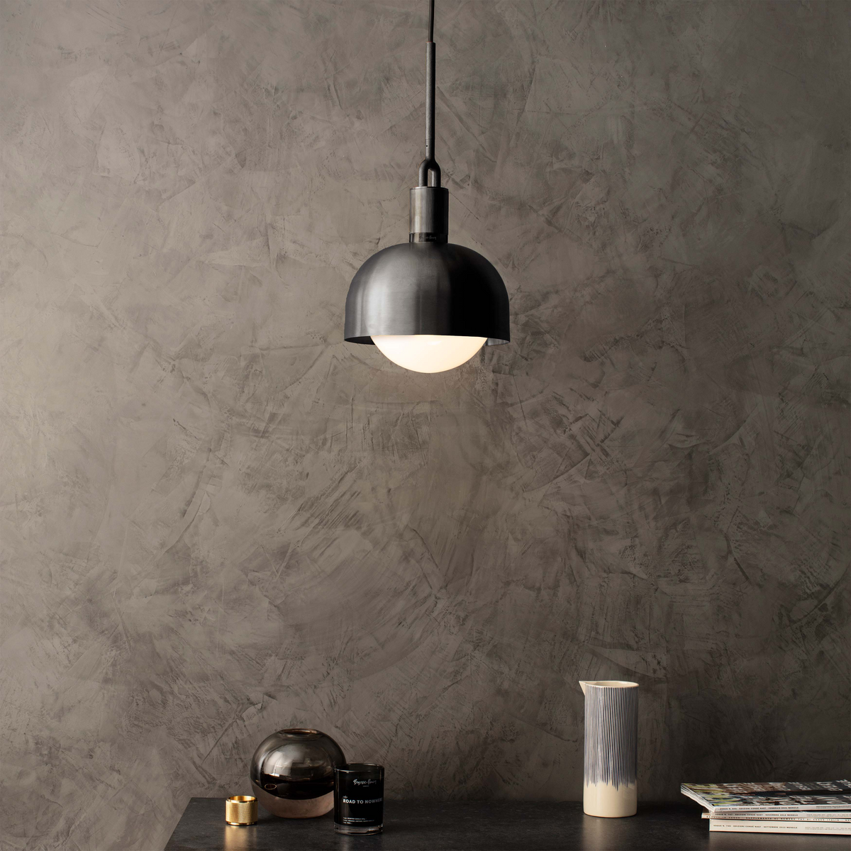 FORKED PENDANT / SHADE / GLOBE / OPAL - Large - Steel - bilde 4