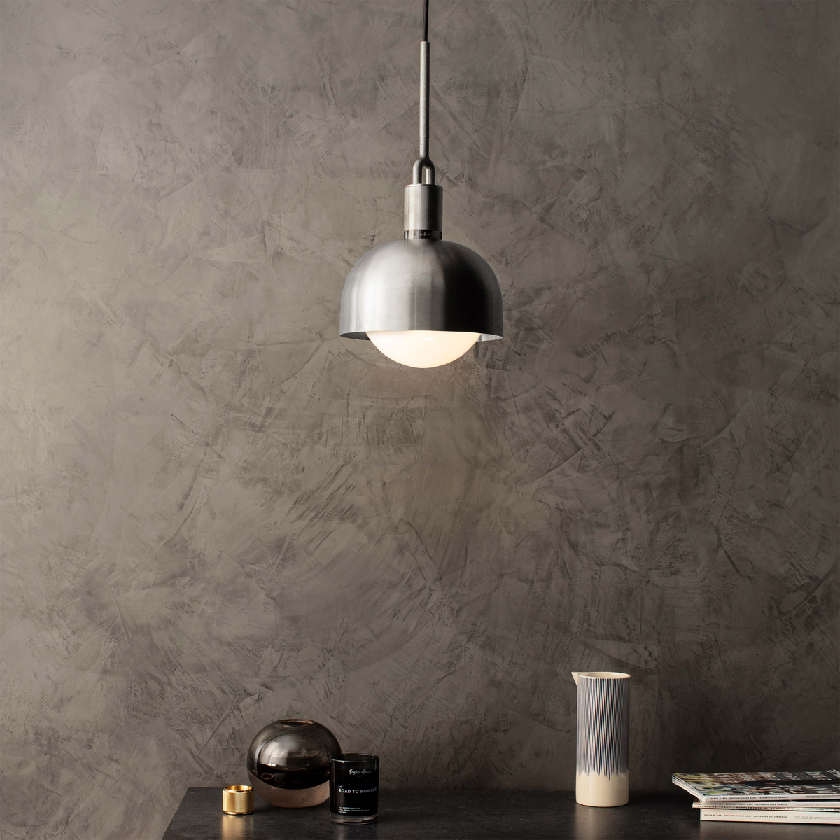 FORKED PENDANT / SHADE / GLOBE / OPAL - Large - Steel - bilde 2
