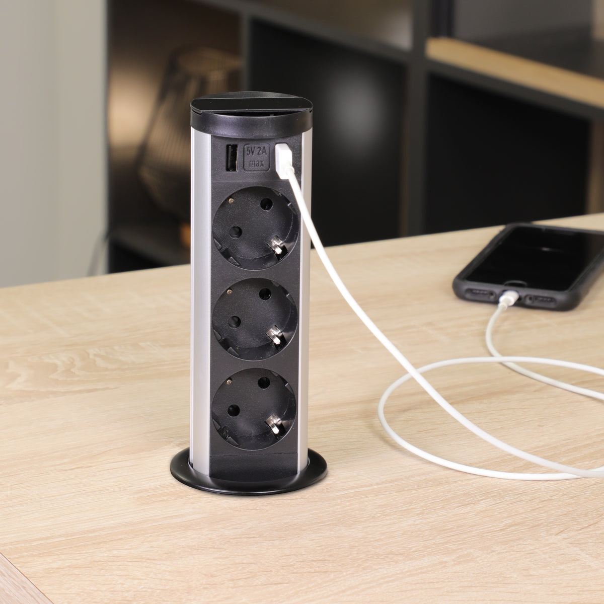 MINIBRICK | 3 STIKK + 2 USB-A | MATT SORT - bilde 3