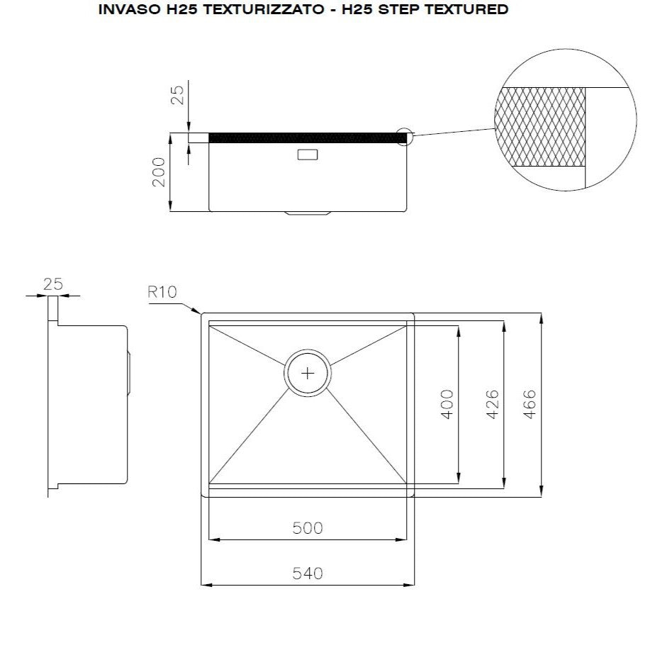 "Quooker-testet" kjøkkenvask for underliming med diamantmønster til 60cm skap - 540x466x200mm - GUN METAL PVD - bilde 4