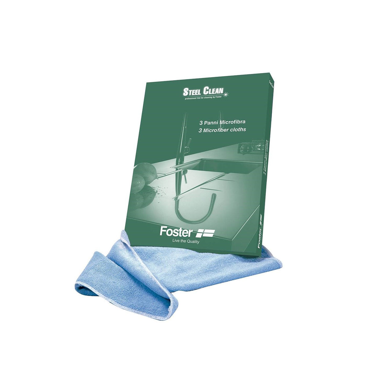 "QUOOKER-TESTET" VASK - TILBEHØR - STEEL CLEAN - 3 pakkning mikrofiberklut - FOSTER