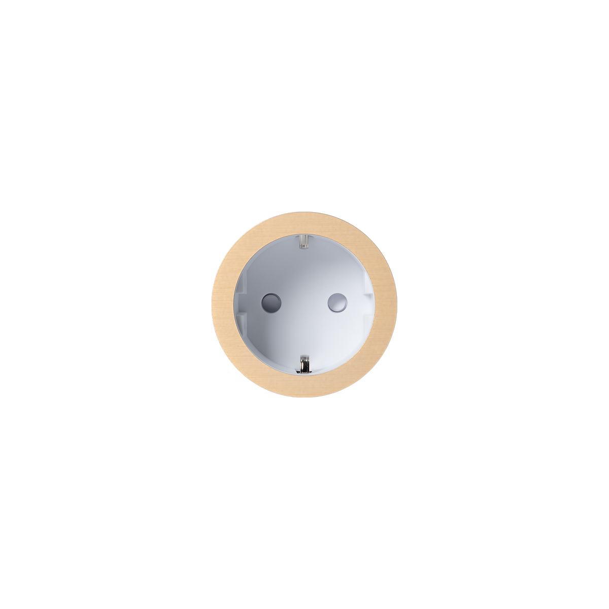 PRADO | Socket 2.0 Type F – Tre/stein – Ø52 mm – Hvit / Brushed Brass