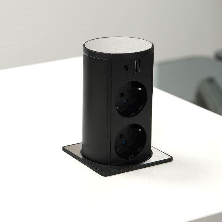 VersaLIFT® | 2 stikk + 2 USB (A+C - 18W) | Stainless steel