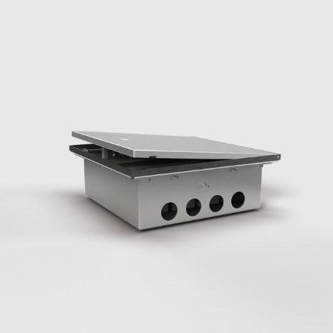 2008A | FIRKANTET GULVBOKS - 4 STIKK + 4 Doble RJ45 CAT6A | IP65 - LOKK ER I RUSTFRITT BØRSTET STÅL - bilde 4