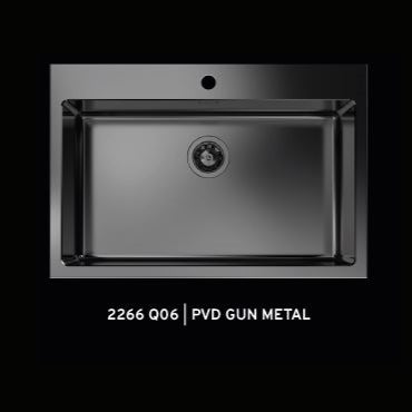 "Quooker-testet" kjøkkenvask med 25MM KANT med diamantmønster til 80cm skap - 770X520x195mm - GUN METAL PVD