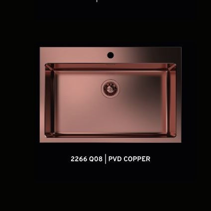 "Quooker-testet" kjøkkenvask med 25MM KANT med diamantmønster til 80cm skap - 770X520x195mm - KOBBER PVD