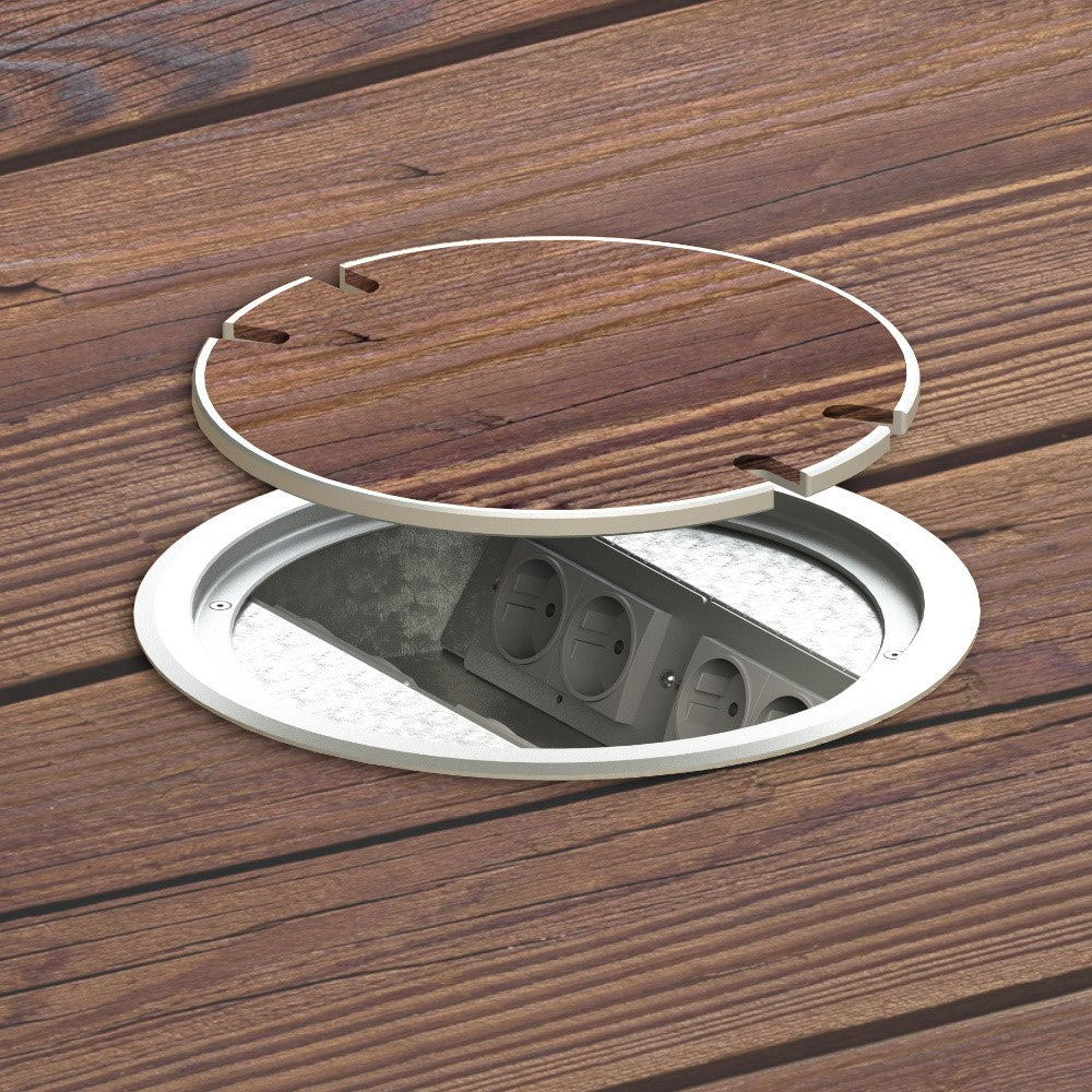 2HOME.NO® - RUND GULVBOKS FOR NEDFELLING I GULV - LOKK ER VENDBART - IP41 - 8 Stikkontakter
