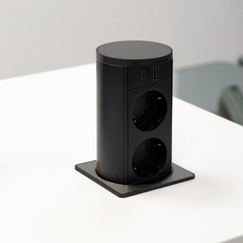 VersaLIFT® | 2 stikk + 2 USB (A+C - 18W) | Antrasitt grå - ASA