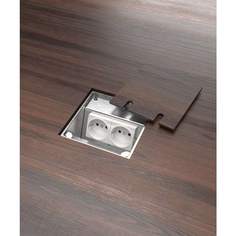2HOME.NO® - 8802B - FIRKANTET - 2 Modul - LOKK ER HELT FLUSH - PARKETT LIMES PÅ LOKK - HELT FLUSH - 2 Stikkontakter