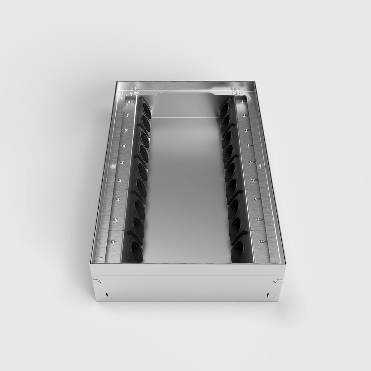 BS® - GULVBOKS - 8920B - 20 Stikkontakter eller Tilpass innmat - Legg gulv i lokk 15mm - Stainless steel - bilde 4