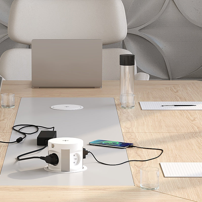 POWERBOX - 4 Stikk + 2 USB (A+C) + 2 CAT6 + Qi-lader (2A) - MATT HVIT - 2HOME.NO®