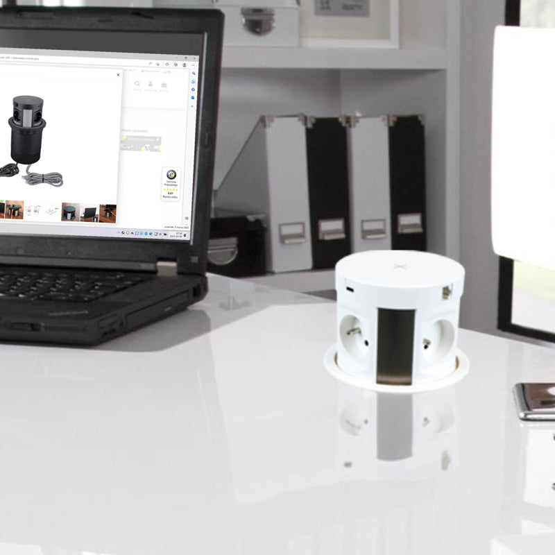 POWERBOX - 4 Stikk + 2 USB (A+C) + 2 CAT6 + Qi-lader (2A) - MATT HVIT - 2HOME.NO®