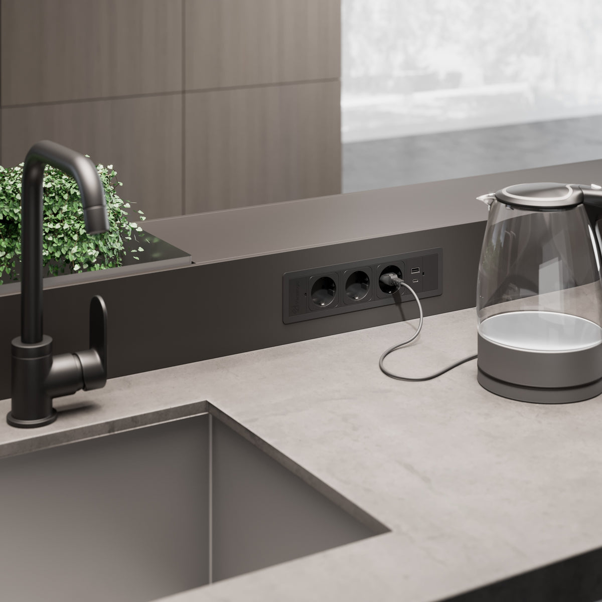 VERSAFRAME 3.0 - 3 stikk + 2 USB (C+C - 47W) - Matt sort finish - bilde 2