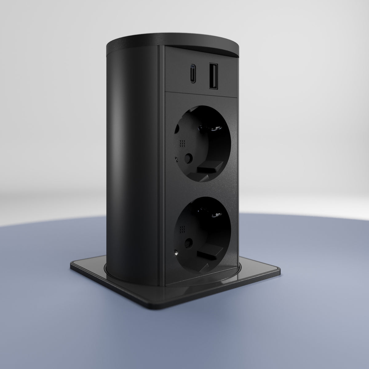VersaLIFT® | 2 stikk + 2 USB (A+C - 18W) | Matt sort