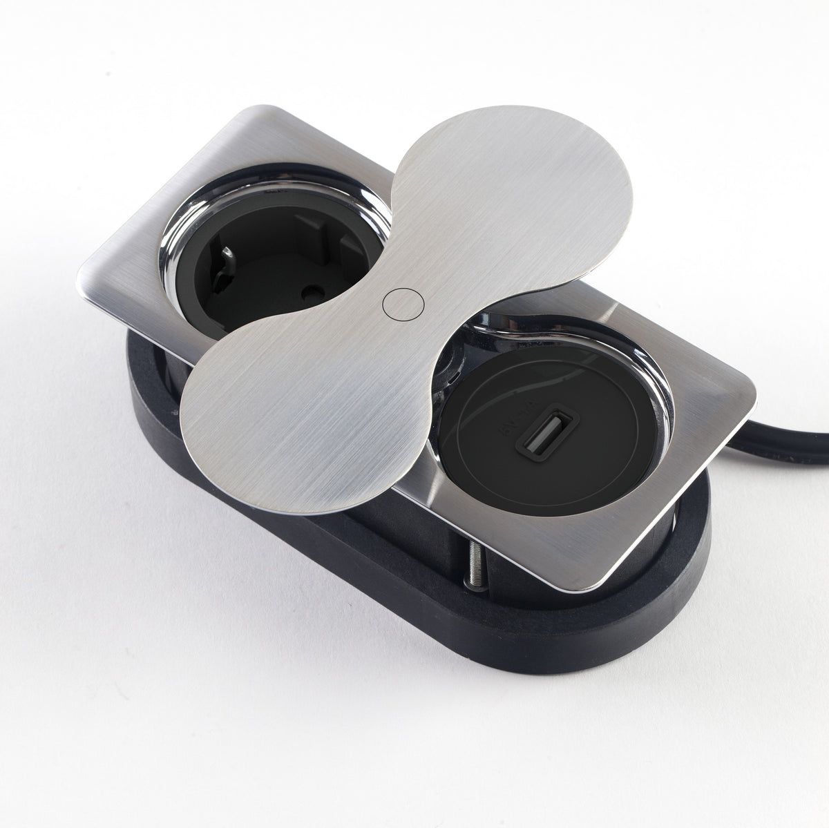 EIGHT SOCKET SQUARE | 1 STIKK + 1 USB (A) | STAINLESS STEEL - bilde 2