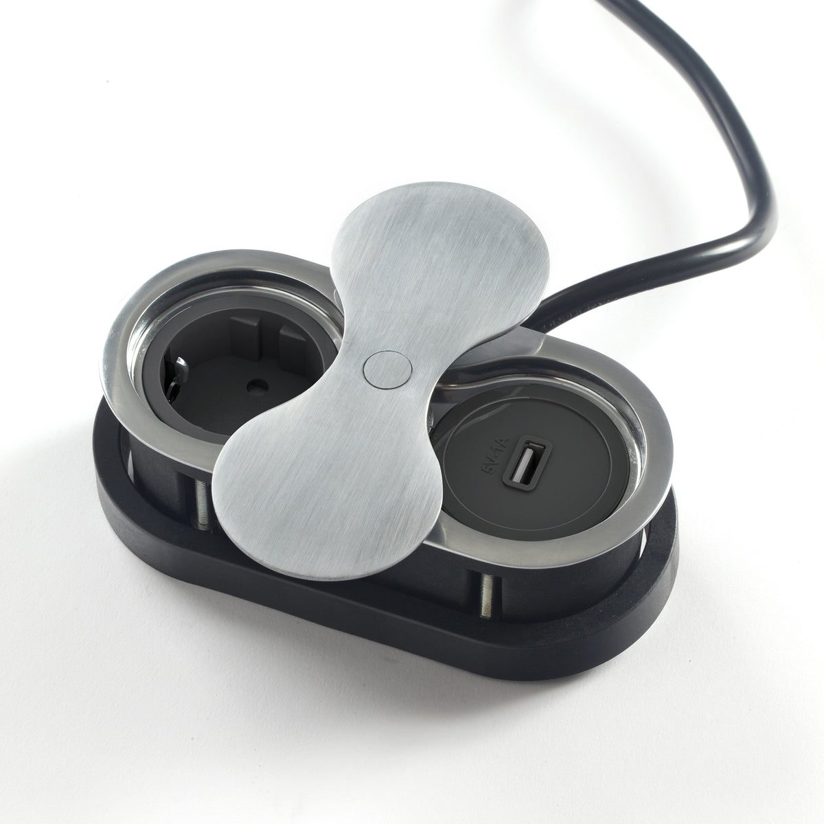 EIGHT SOCKET ROUNDED | 1 STIKK + 1 USB (A) | STAINLESS STEEL - bilde 2