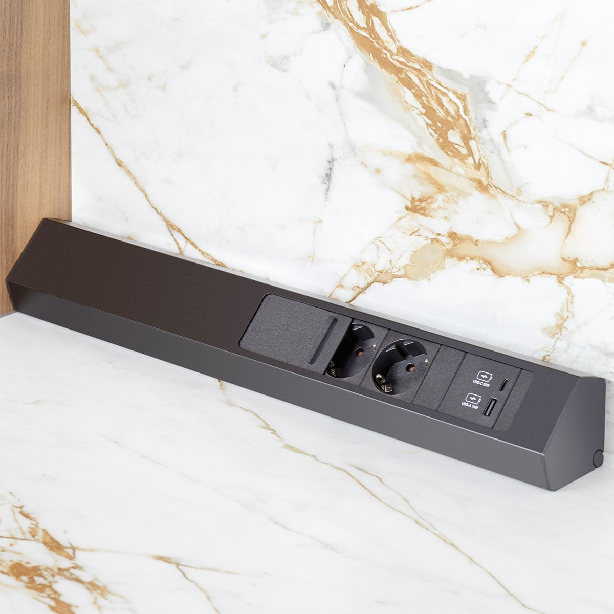 CASIA 2 Long - 3 Stikkontakter + 2 USB (A+C - 22W) - Børstet Sort Stål - bilde 2