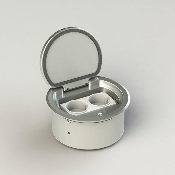 8602A | RUND IP65 GULVBOKS | 2 STIKK | Inkludert støpemodul isopor - Børstet rustfri Aluminium - bilde 2