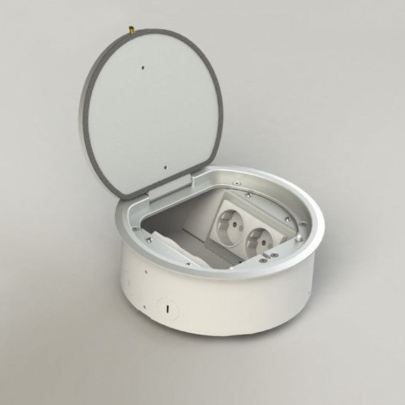 8604A | RUND IP65 GULVBOKS | 3 STIKK + 2 rj45 CAT6A | Børstet rustfri Aluminium - bilde 2