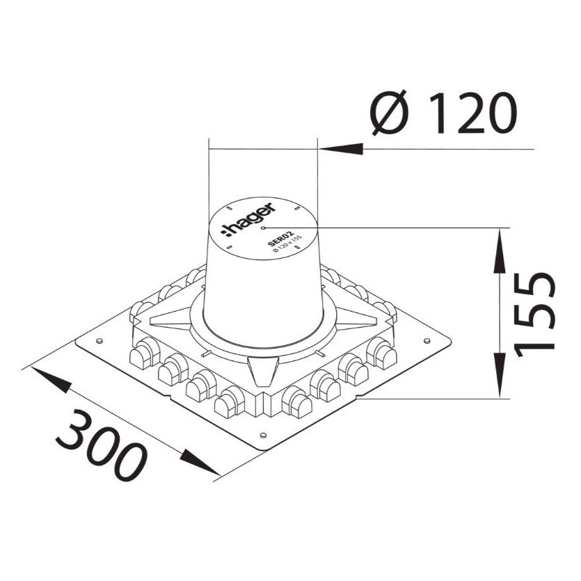 HAGER | Støpemodul til gulvboks | Rund Ø122mm + GES R2 OBO - SORT - bilde 2
