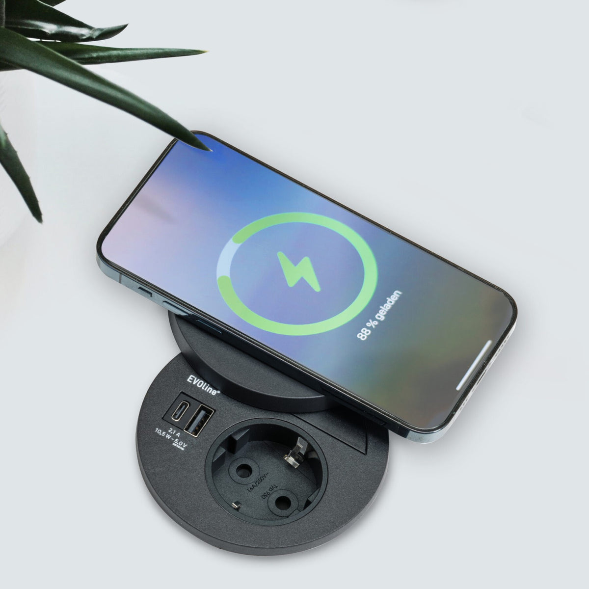 EVOline® Circle80 DisQ - 1 stikk + 1 USB-C + 1 USB-A + 1 QI lader (1A) - SORT - bilde 4