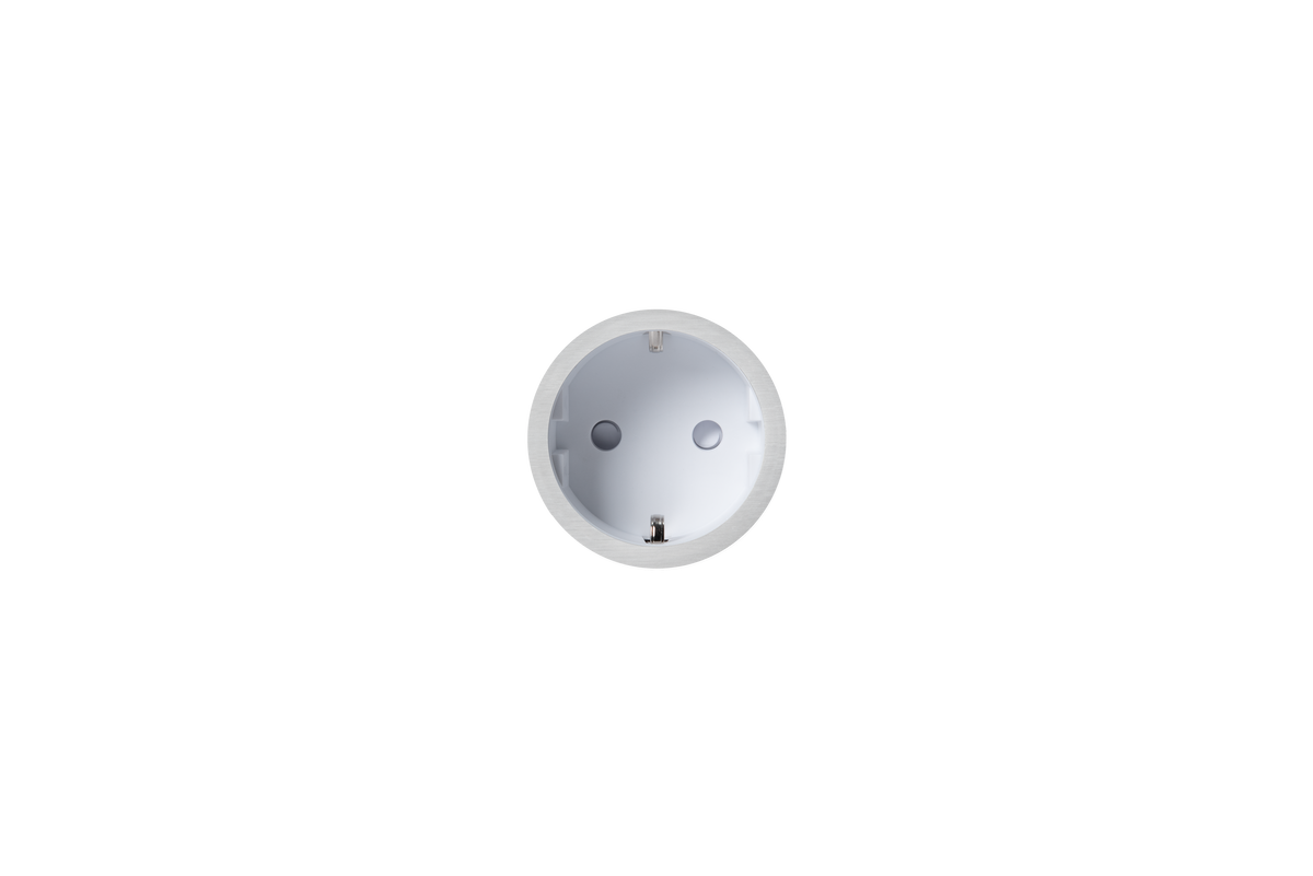PRADO | Socket 2.0 Type F – Gips – Ø48 mm – Hvit / Brushed Nickel