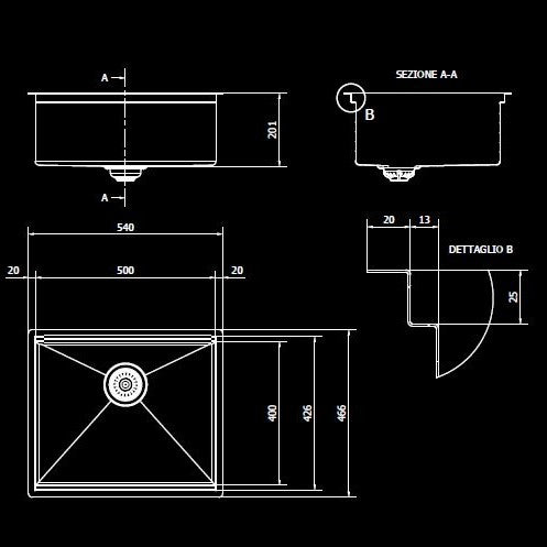 "Quooker-testet" kjøkkenvask for underliming med diamantmønster til 60cm skap - 540x466x200mm - GUN METAL PVD - bilde 3