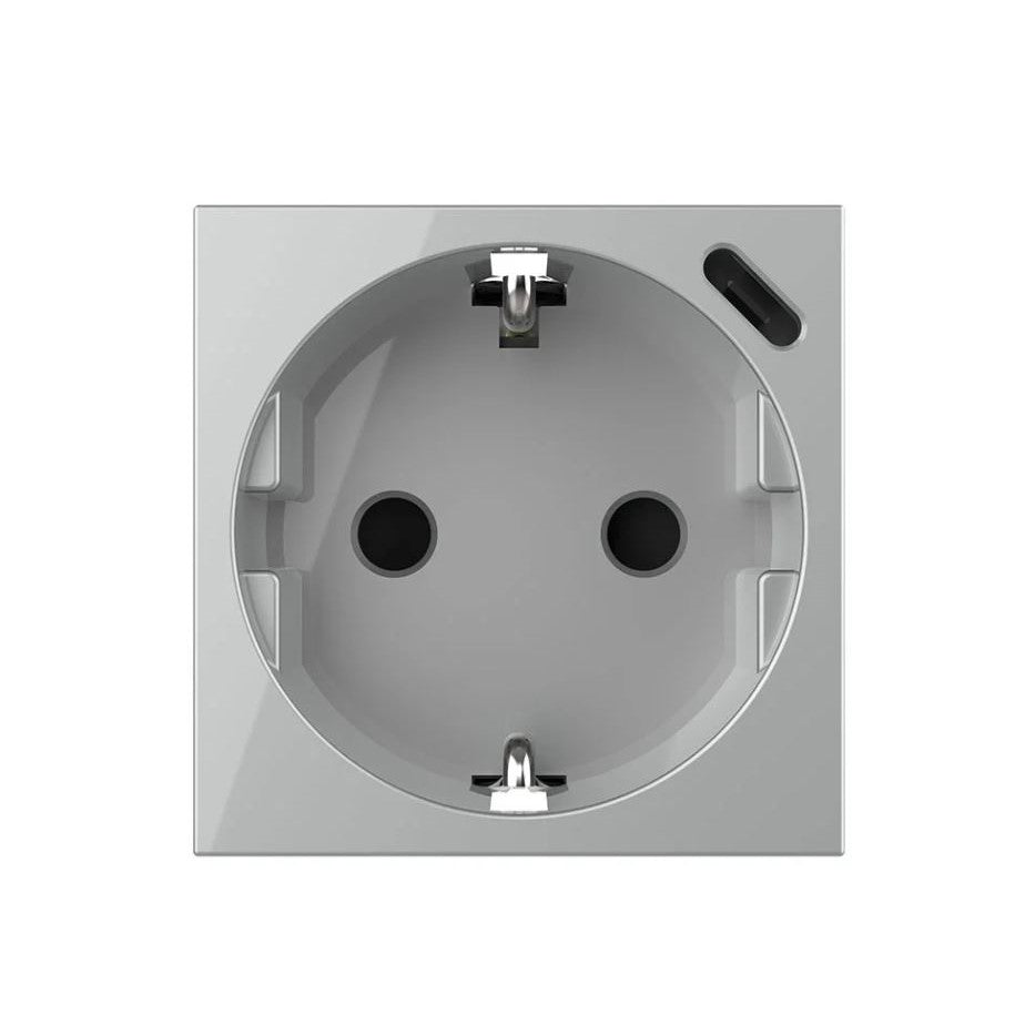 1 Stikkontakt + 1 USB-C (18W) - STÅLFARGET