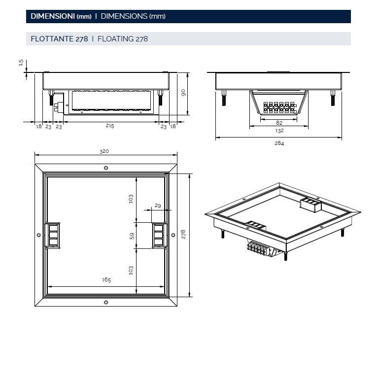 ASA INTERNATIONAL - VersaFloor Floating med kant - FLOTTANTE 278 - GULVBOKS FOR nedfelling med kant - 278 X 278mm - 8 uttak (Minimum 10 stk) - bilde 3